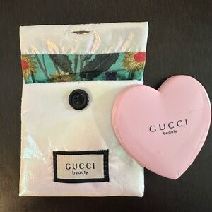 Gucci Beauty Pink Heart Mirror with Button Close Soft Cover - NEW